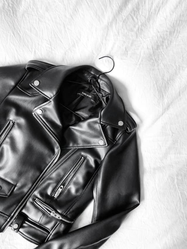 Black leather biker jacket