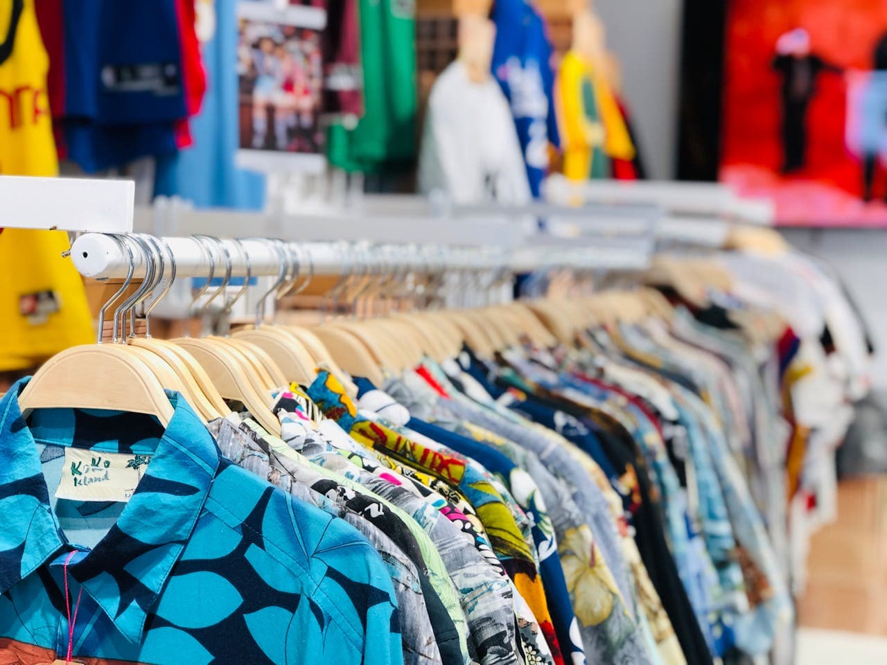 Rail of boldly printed shirts